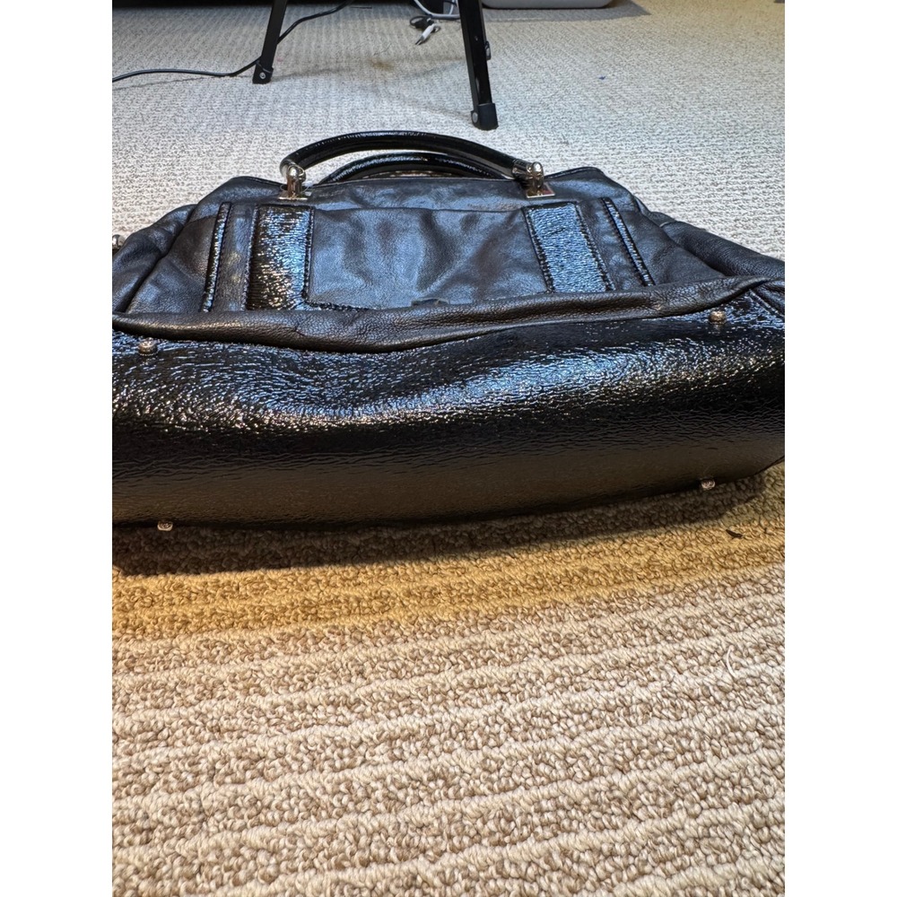 Kate spade Black Leather Patent Satchel Handbag Silver Hardware Shoulder Bag - Picture 4 of 16